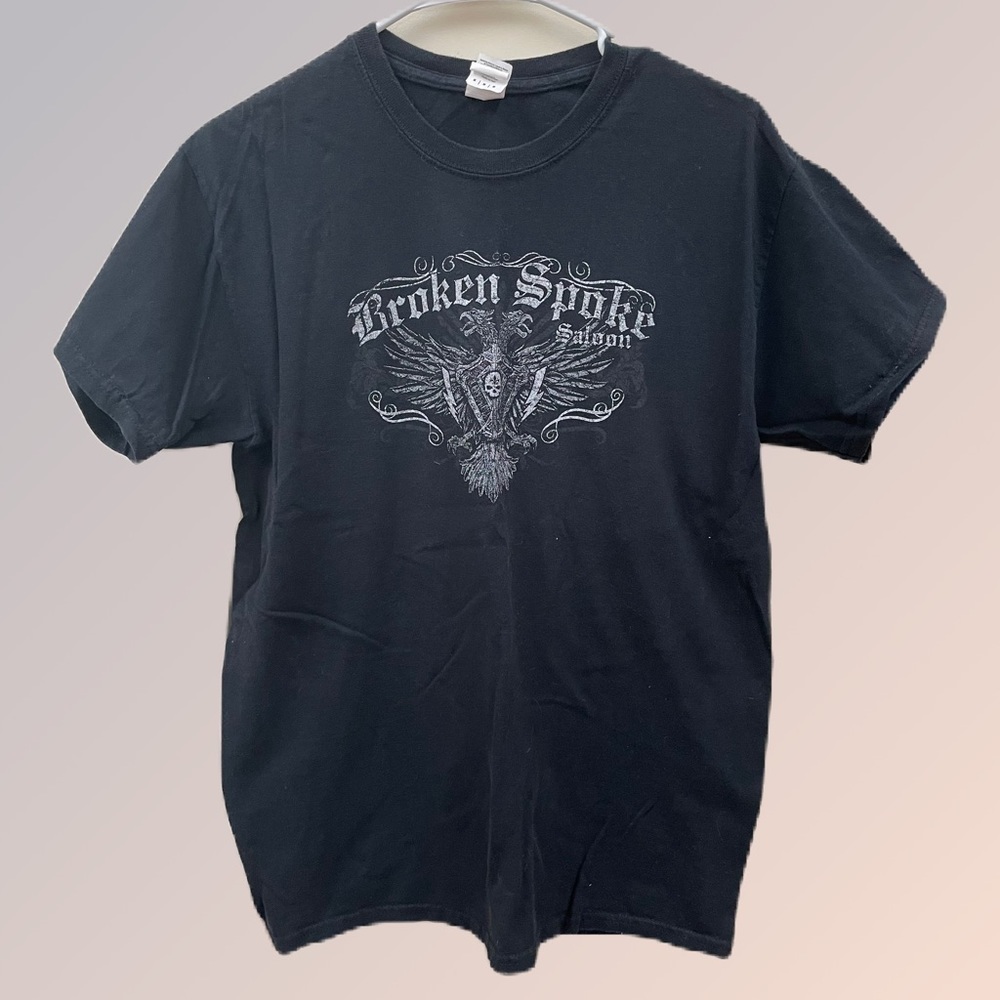 Men’s Broken Spoke Saloon Biker Motorcycle Black T-shirt Medium